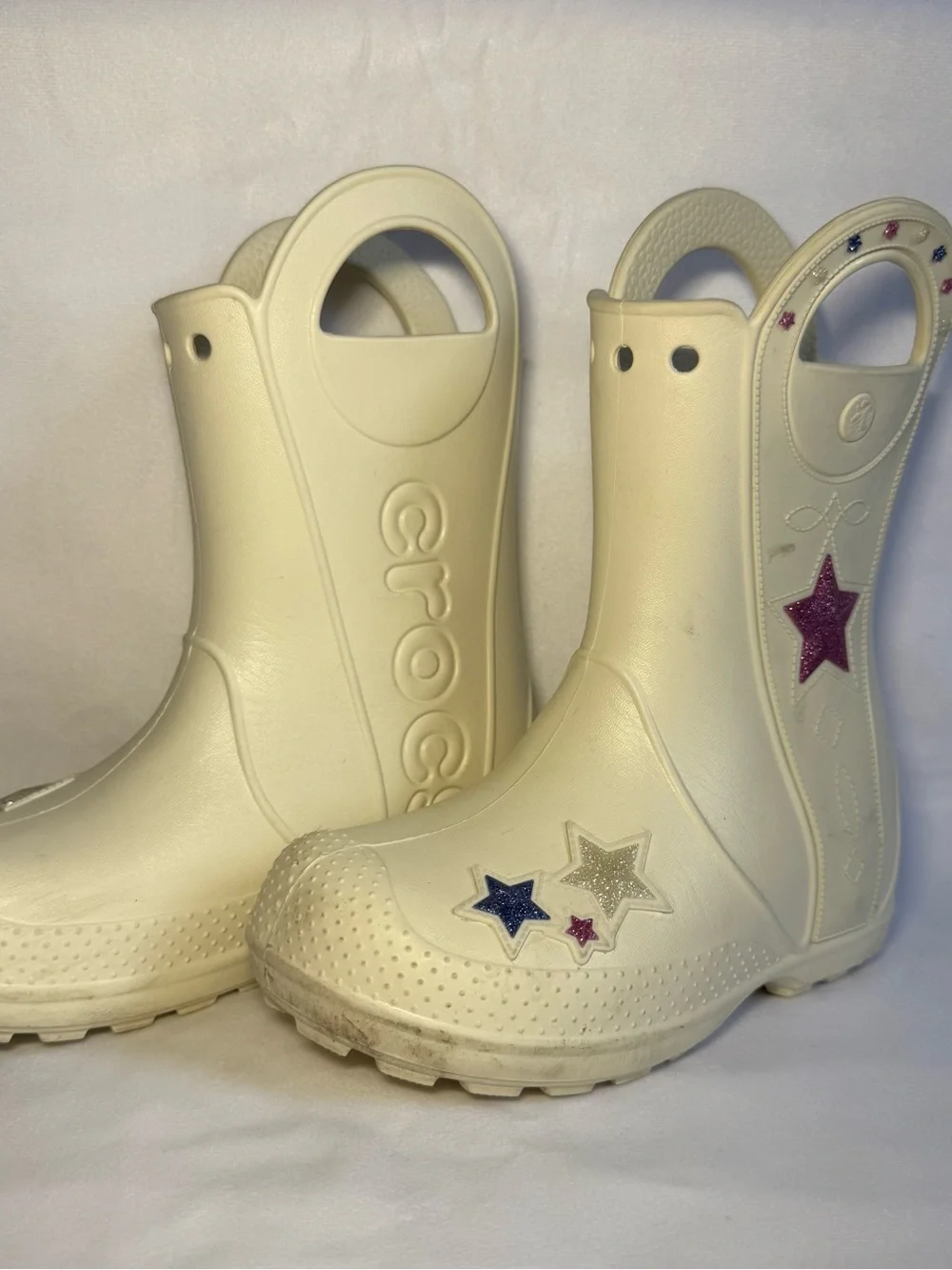 Crocs Kids' Cream Star-Accent Rain Boots